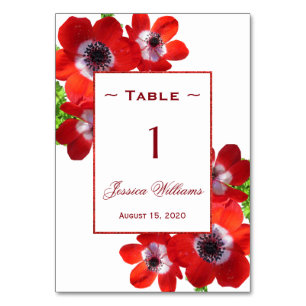 Numeração De Mesa Anêmonas Vermelhas Românticas Florais de Aniversár