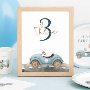 Numeração De Mesa Aniversário Aquarela Carro Azul