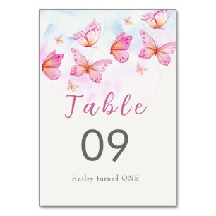 Numeração De Mesa Aniversário de 1 ano da Menina Borboleta Aquarela 
