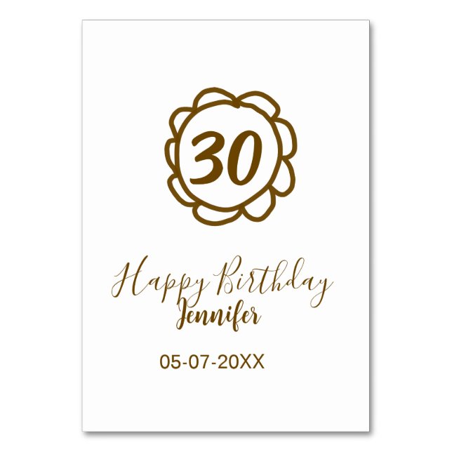 Numeração De Mesa aniversário de 30 anos adiciona nome data ano ouro (Frente)