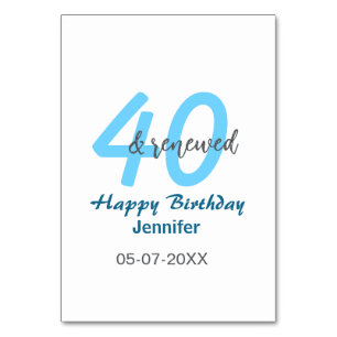 Numeração De Mesa aniversário de 40 anos renovado nome data azul núm