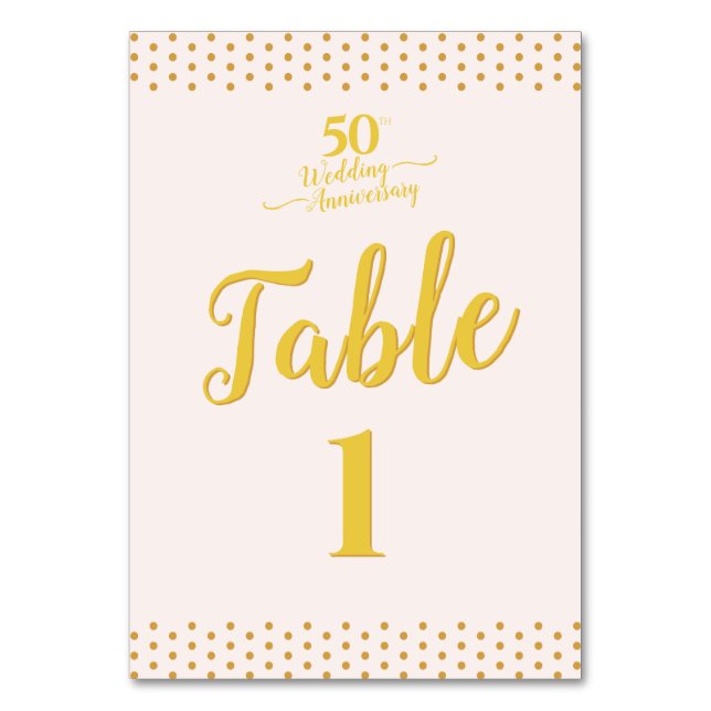 Numeração De Mesa Aniversário de Casamento 50º Elegante Cor-de-Rosa- (Frente)