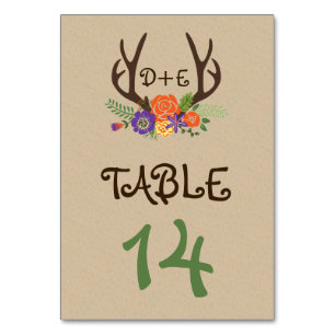 Numeração De Mesa Antlers e flores alaranjadas que wedding o número
