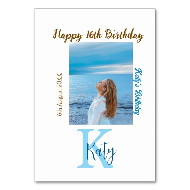 Numeração De Mesa Apelido de 16 anos, feliz, castanho-aqua (Frente)