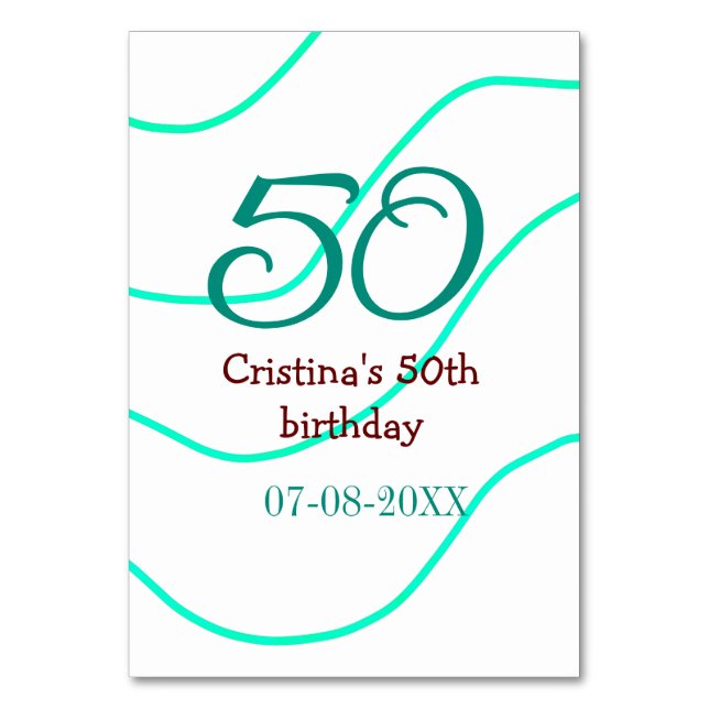 Numeração De Mesa Apelido vermelho verde para aniversário de 50 anos (Frente)