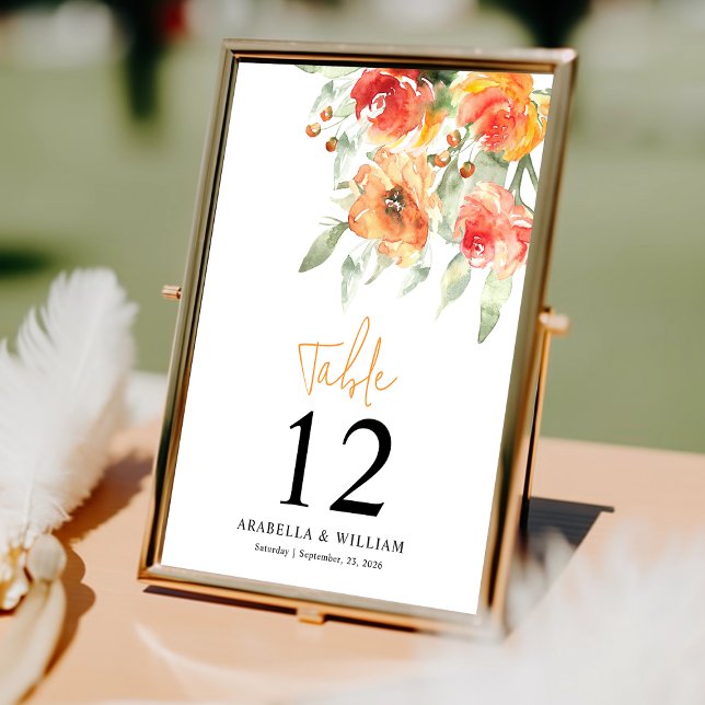 Numeração De Mesa Apricot Floral de Aquarela Elegante (Criador carregado)