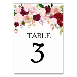 Numeração De Mesa Aquarela De Burgundy Blush De Casamento