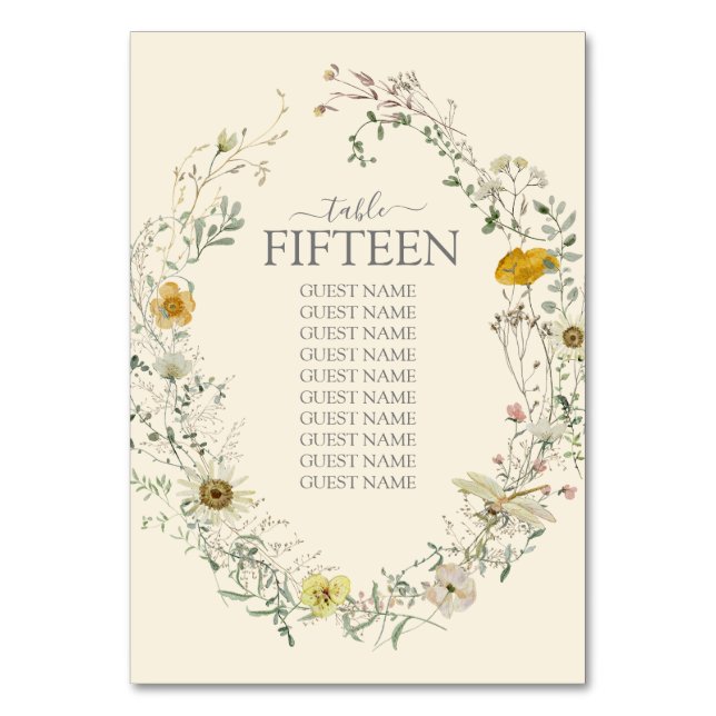 Numeração De Mesa Aquarela de Flores Silvestres Verão Outono (Frente)