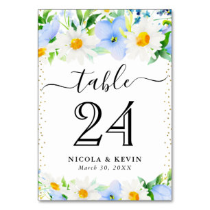 Numeração De Mesa Aquarela de Margaridas e Flores Azuis de Verão Cas