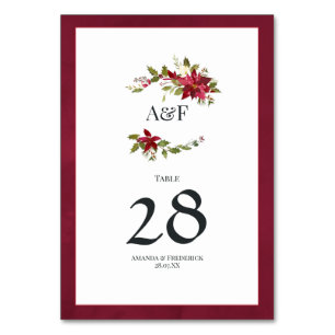 Numeração De Mesa Aquarela de Poinsettia e Azevinho para Casamento d