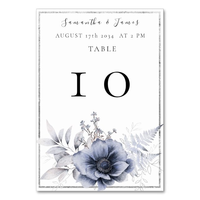 Numeração De Mesa Aquarela Dusty Blue Bohemian Floral (Frente)