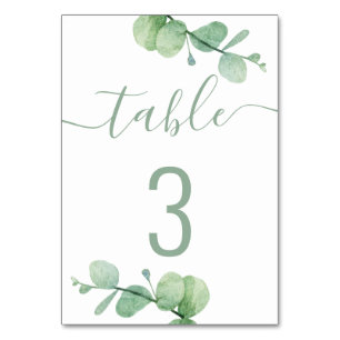 Numeração De Mesa Aquarela eucalipto. Casamento de guião legante