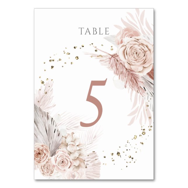 Numeração De Mesa aquarela flores boho Quadro Número 5 (Frente)