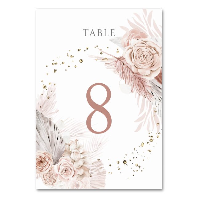 Numeração De Mesa aquarela flores boho Tabela Número 8 (Frente)