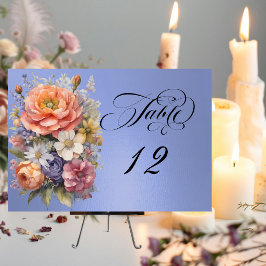 Numeração De Mesa Aquarela Flores Silvestres - Azul Céu