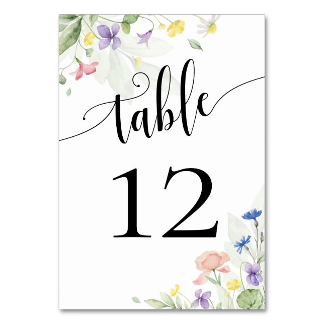 Numeração De Mesa Aquarela Flores Silvestres Casamento Arco-Íris Flo (Frente)