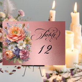 Numeração De Mesa Aquarela Flores Silvestres - Dourado Rosa
