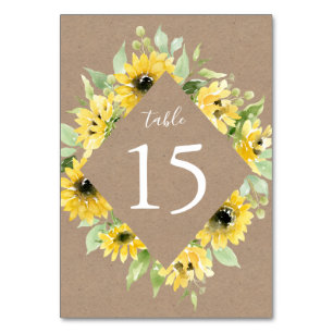 Numeração De Mesa Aquarela Girassóis Papel Kraft Casamento