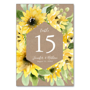 Numeração De Mesa Aquarela Girassóis Papel Kraft Casamento