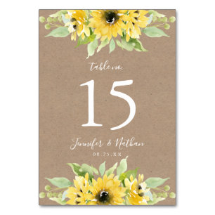Numeração De Mesa Aquarela Girassóis Papel Kraft Casamento