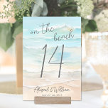 Numeração De Mesa Aquarela No Casamento Praia<br><div class="desc">Simples Cartão de Números de Tabela de Casamento de Cores d'Água na Sede. Traga um toque costeiro à sua recepção de casamento com esta placa de número de mesa com tema de praia, com um design de aquarela calmante em tons macios de azul e bronzeado. O trabalho de arte de...</div>