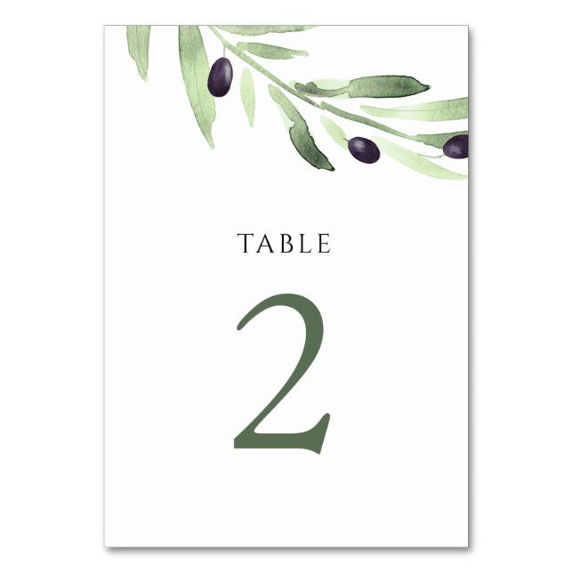 Numeração De Mesa aquarela oliveira verde Quadro número 2 (Frente)