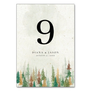 Numeração De Mesa Aquarela Pinheiros da floresta russa número da tab