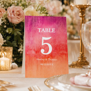 Numeração De Mesa Aquarela Rosa Quente e Laranja