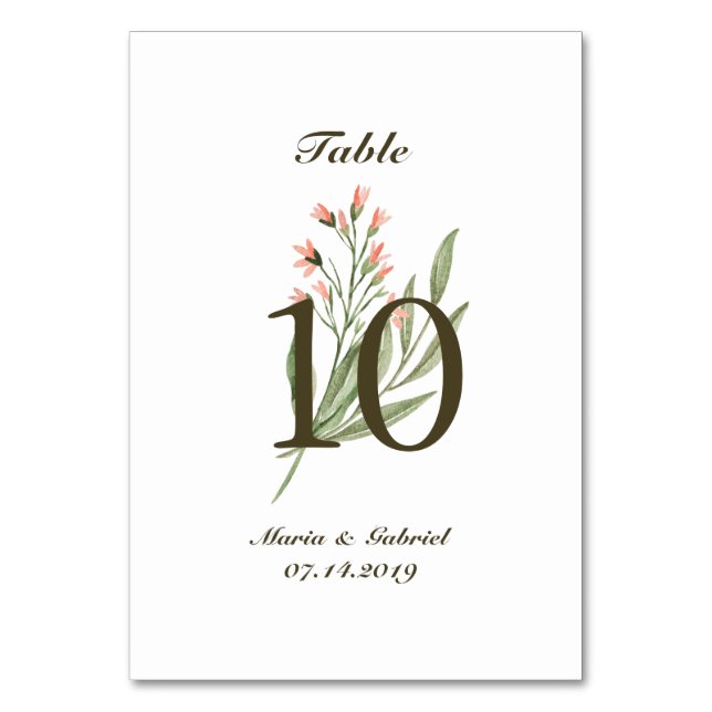 Numeração De Mesa Aquarela Verde Floral. Casamento Leiteiro Elegante (Frente)