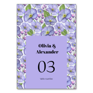 Numeração De Mesa Aquarela Violetas Roxas & Padrão Floral