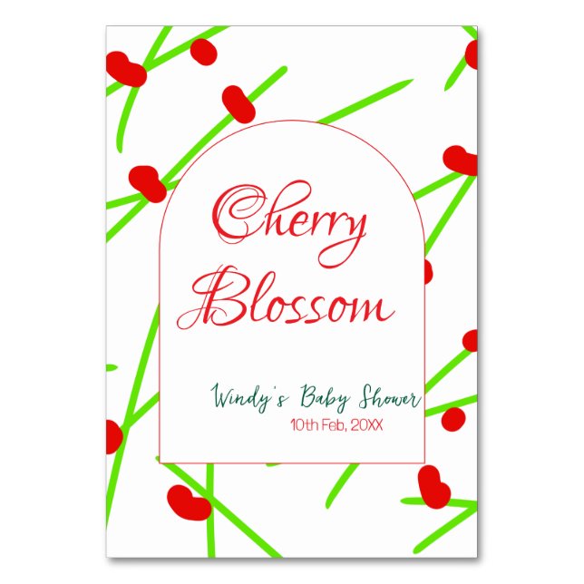 Numeração De Mesa Arch shape cherry blossom red green baby shower na (Frente)