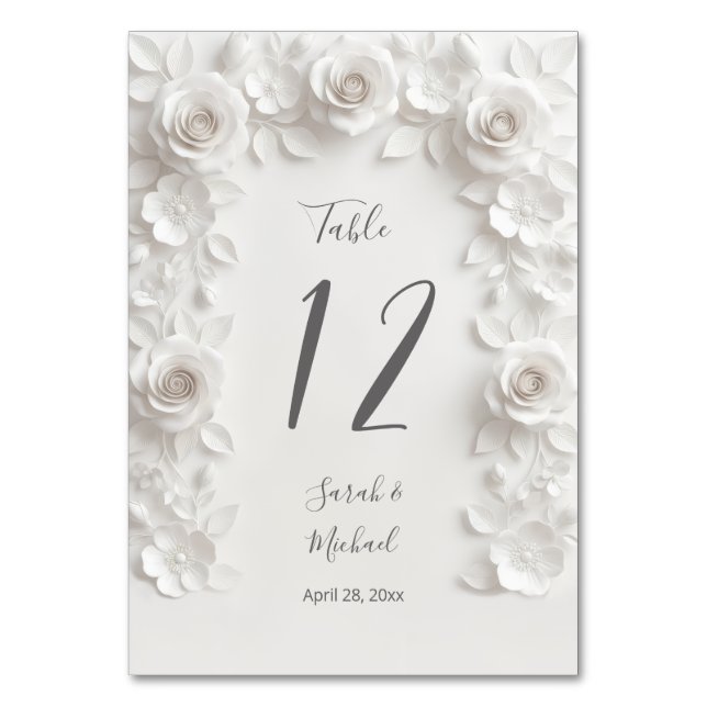 Numeração De Mesa Arco de Flores Esculpidas Brancas Casamento   (Frente)