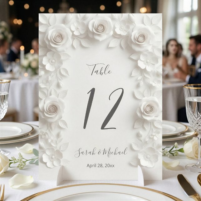 Numeração De Mesa Arco de Flores Esculpidas Brancas Casamento   (Criador carregado)