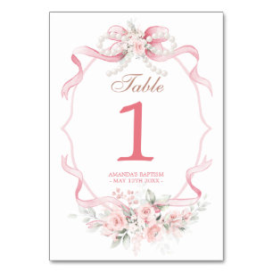 Numeração De Mesa Arco de Mesa de Batismo Floral Pérola Rosa Cor-de-