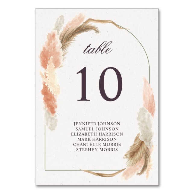 Numeração De Mesa Arco do Boho pampas do casamento moderno (Frente)