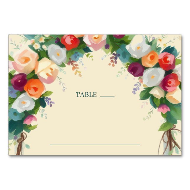Numeração De Mesa Arco Floral Romântico em Aquarela (Frente)