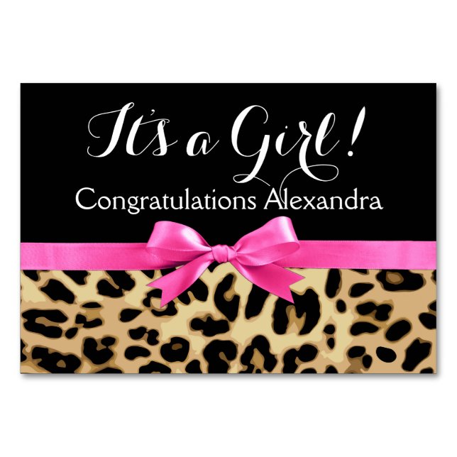 Numeração De Mesa Arco rosa-quente-leopardo é um Chá de fraldas Safa (Verso)