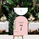 Numeração De Mesa Arcos Tropicais Casamento de Folha de Folha Monogr<br><div class="desc">Arcos cor-de-rosa e brancos esmagados sobre o fundo da palma escura com monograma na cinza e ilustração da aquarela</div>