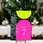 Numeração De Mesa Arcos Tropicais de Neon Palm Tree Casamento Monogr<br><div class="desc">Arcos amarelos e cor-de-neon sobre o fundo da palma escura,  com monograma em folhas de palma de arte em preto e branco e desenhos de palmeiras em cada lado</div>