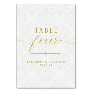 Numeração De Mesa Arranjo Branco Elegante Dourado 4 Quatro Casamento