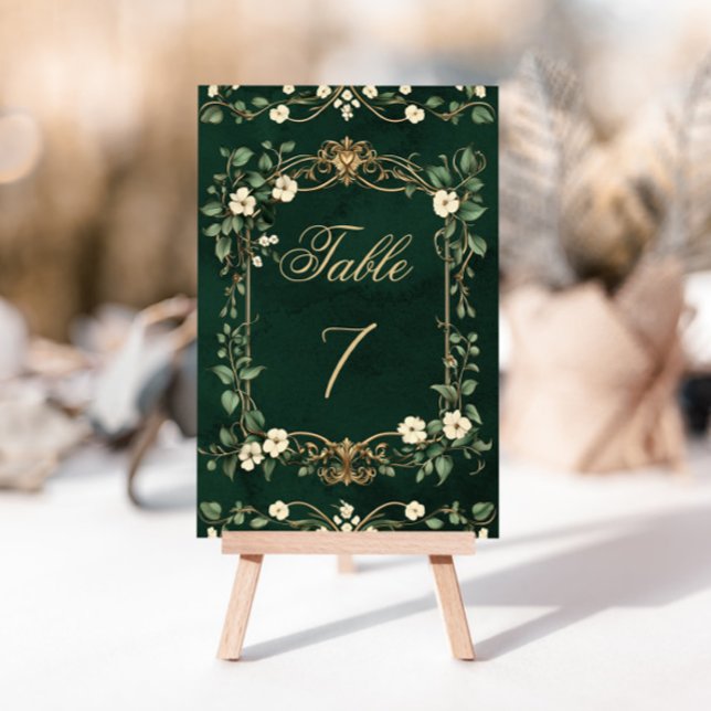 Numeração De Mesa Art Nouveau Floral Green Gold Wedding table number (Criador carregado)