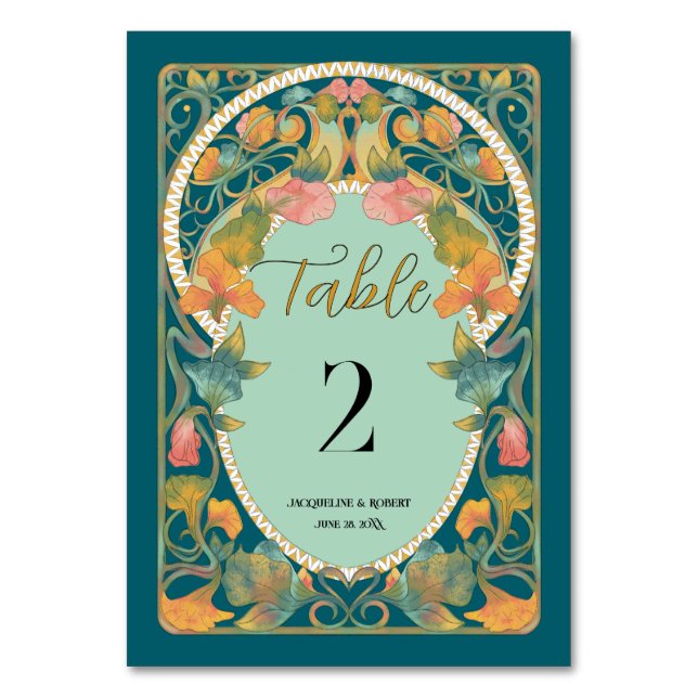 Numeração De Mesa Arte Novo de Casamento em Aquarela Azul Turquesa (Frente)