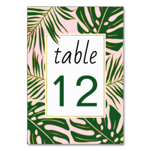 Numeração De Mesa As folhas tropicais coram número cor-de-rosa da