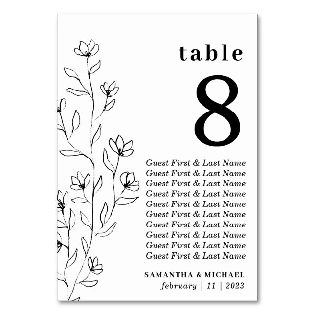 Numeração De Mesa Assento Claro Desenho Floral Botânico (Frente)