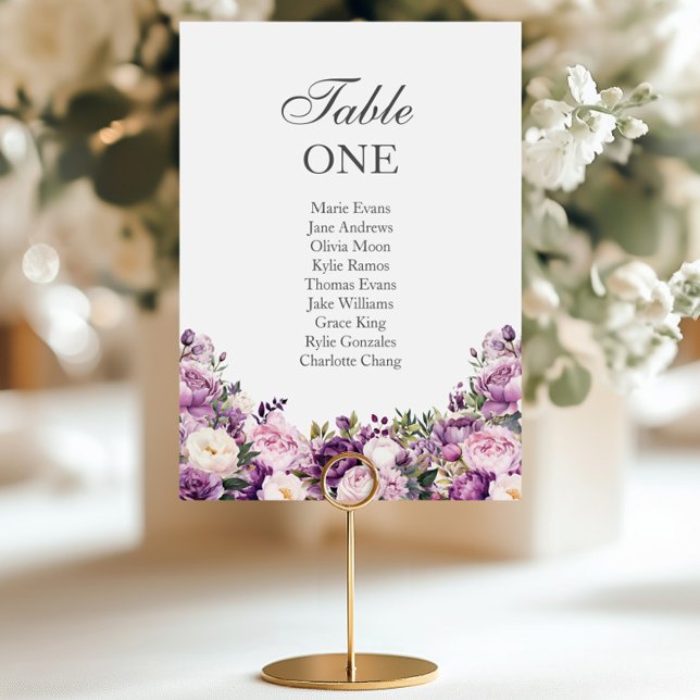 Numeração De Mesa Assento de Casamento Floral Lilás Roxo (Criador carregado)
