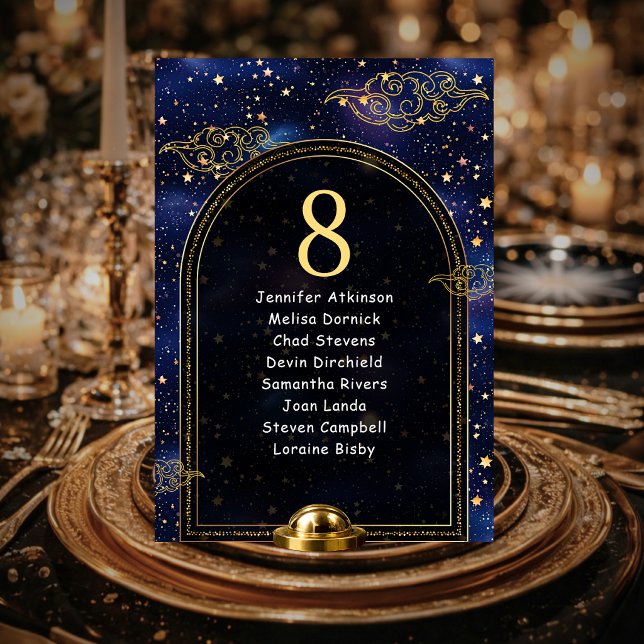 Numeração De Mesa Assentos de casamento estrelas celestiais ouro azu (Criador carregado)
