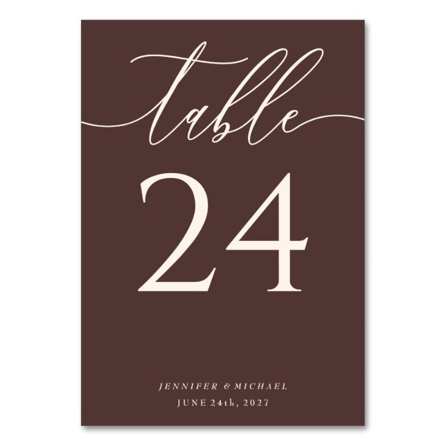 Numeração De Mesa Assentos Elegantes Simples Castanho Chocolate (Frente)