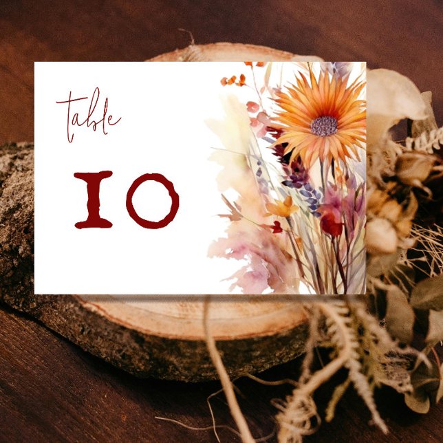 Numeração De Mesa Autumn Boho Floral Wedding | Branco (Autumn Boho Floral White Wedding Reception Table Number Card)