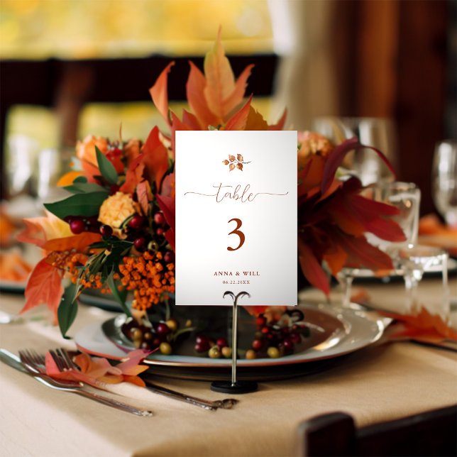 Numeração De Mesa Autumn Deixa Terracotta Casamento Clássico Elegant (autumn leaves fall wedding table number elegant romantic calligraphy terracotta burnt orange classy)