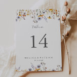 Numeração De Mesa Autumn Sunshine Elegant Wildflower Wedding<br><div class="desc">Este outono, o número da mesa de casamento elegante de girassol é perfeito para um casamento rústico. O design apresenta várias cores aquáticas roxas, violetas, flores amarelas, burgundy buds e folhas verdes de azeitona lindamente agrupadas em buquês. Este é um número de tabela de dois lados. Adicione cada número de...</div>